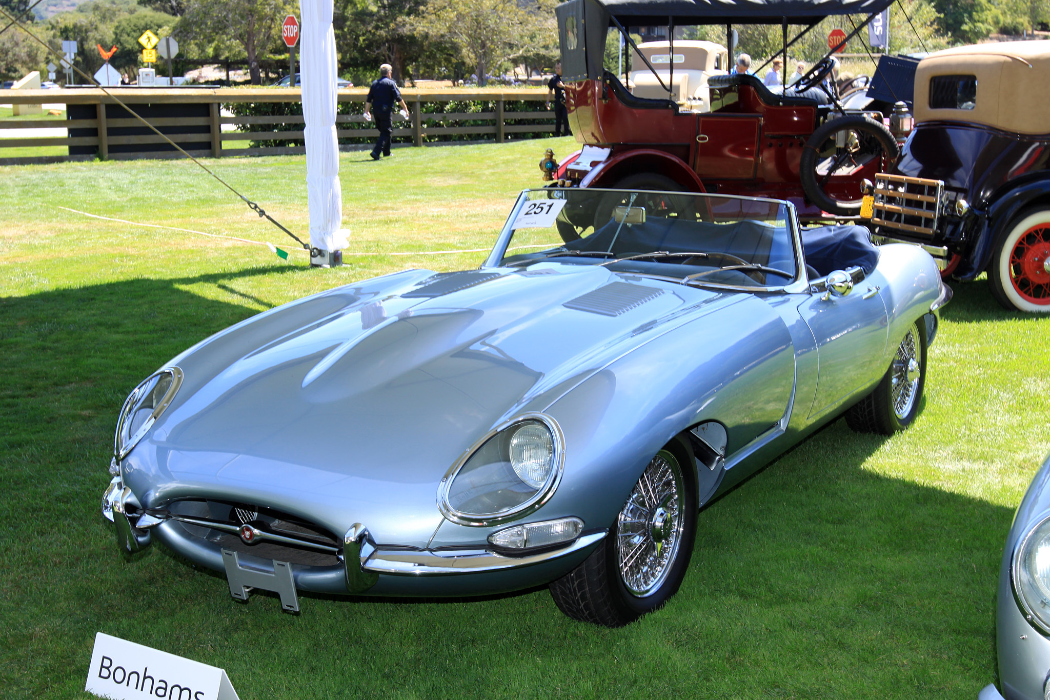 1964 Jaguar E-Type 3.8 Roadster 880500 - sold for $148,500 at Bonhams. Matching numbers example. Scored 99.96 points in JCNA judging. Many past Concours awards.Restored by marque specialists. Offered with history file and Heritage Trust Certificate.