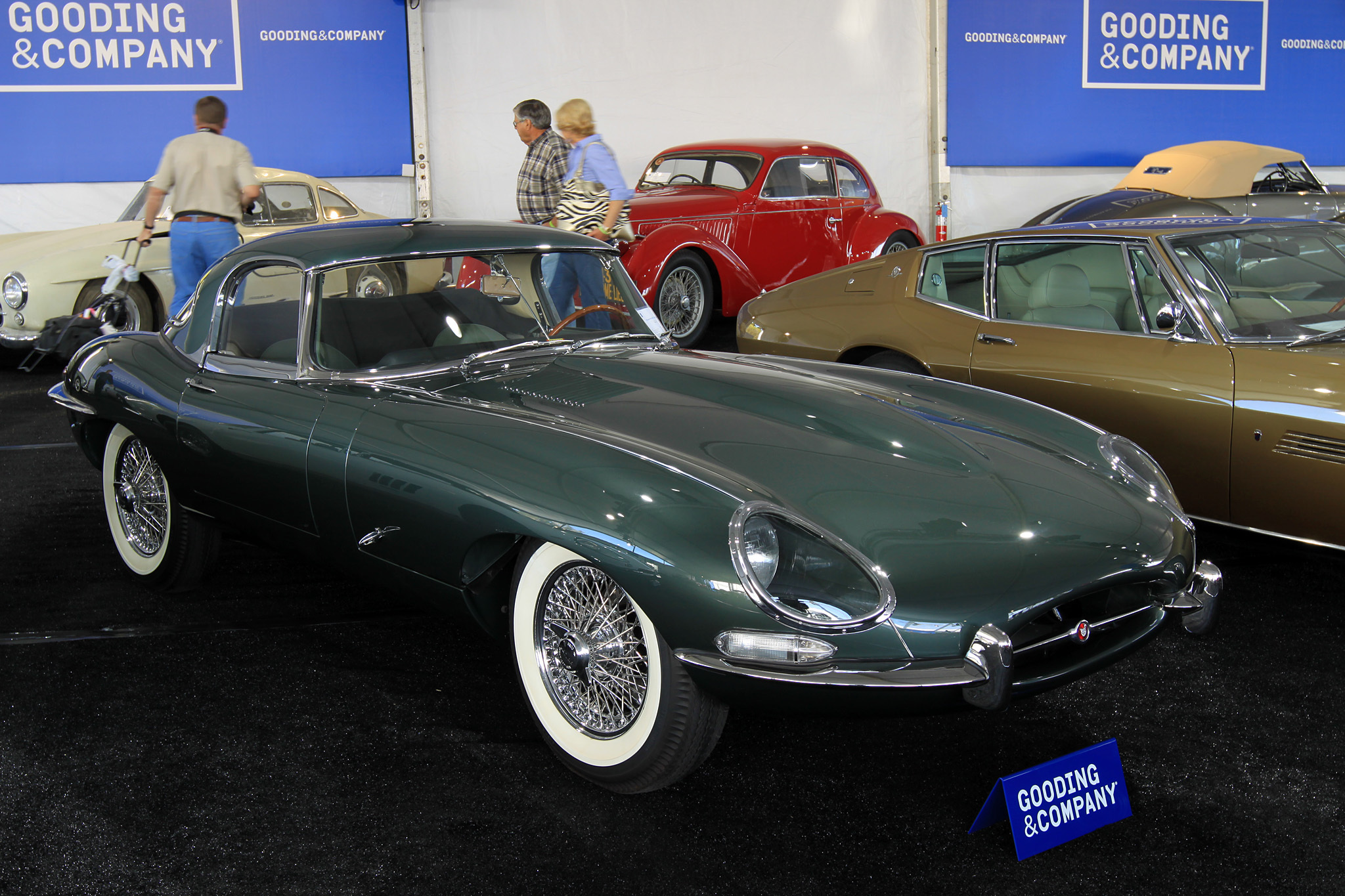 1961 Jaguar E-Type Series 1 3.8-Litre Roadster 875038 - sold for $528,000 at Gooding and Company. The Most Collectible Example of Jaguar’s Iconic 1960s Sports Car. The 38th Left-Hand-Drive E-Type Roadster Produced. Desirably Equipped with External Bonnet Latches, Flat Floors, and Welded Louvers. Recently Completed Concours-Level Restoration. Accompanied by JDHT Certifcate, Round Tool Kit, Hardtop, and Owner’s Manual.